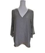 Calvin Klein Size Small Blouse Black Grey White Gingham Sheer 3/4 Sleeve - £18.51 GBP