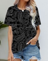Blouse Women&#39;s Black T Shirt Fashion Digital Print Model #07 - £16.14 GBP