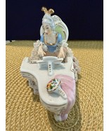 Antique German Porcelain Dresden Lace Lady Playing Piano Pink 6x7” - $78.21