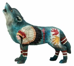 Indian Chief Native Tribal Howling Wolf Totem Spirit Figurine Collection 6.25&quot;L - £21.32 GBP