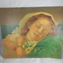 Vintage Dupuy Paris &quot;Girl Sleeping&quot; Chromo-Lithograph 1860&#39;s The Christian Union - $21.49