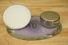 Vintage Vanity Lot Shaving Mirror Powder Dish Purple Oval Dresser Mirror - £35.60 GBP