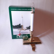 Dillard&#39;s Christmas Stocking Holder Lighted Candle hanger Gold Brass flameless - £30.46 GBP