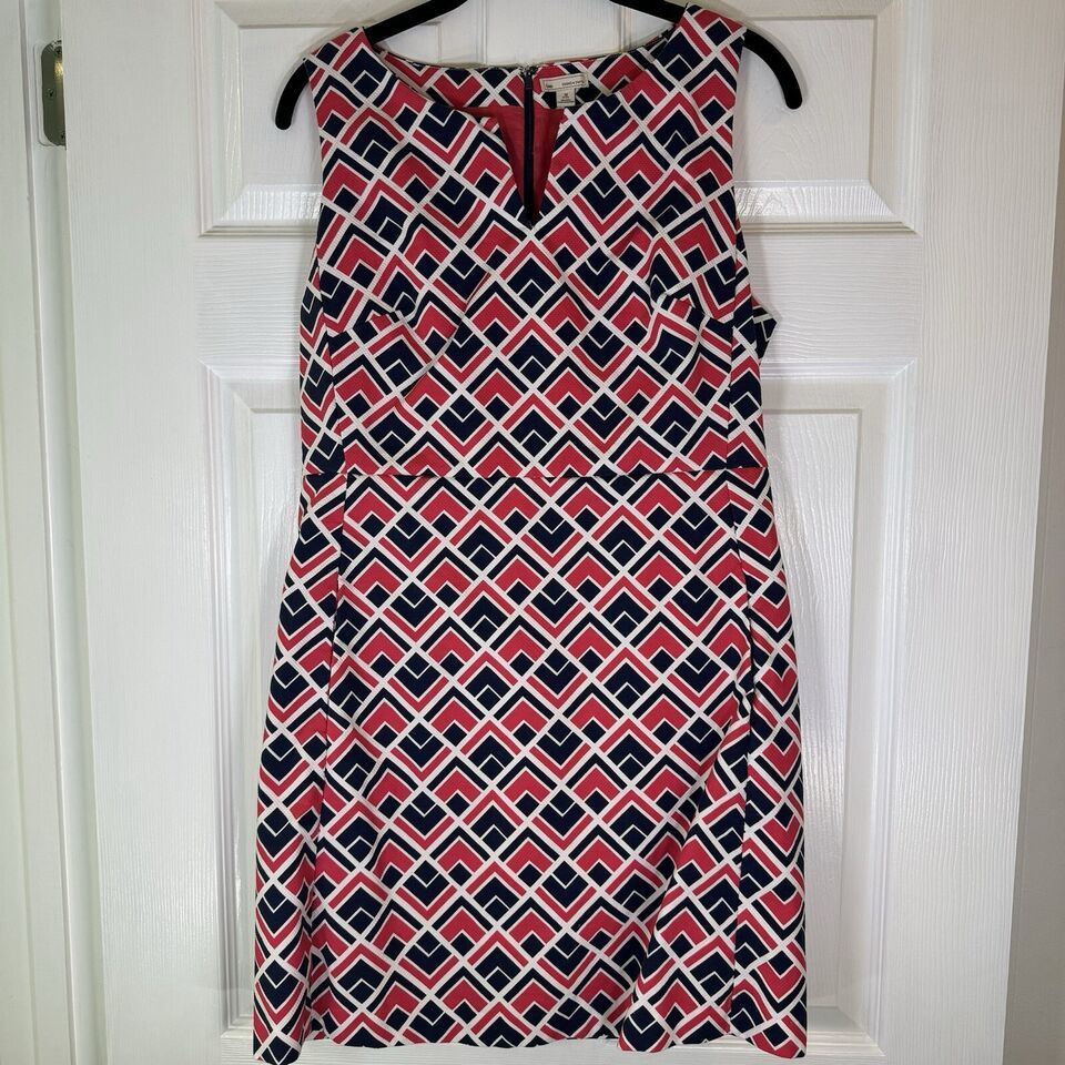 GAP Dress 10P Pink Blue White Geometric Lined Sheath Sleeveless Dress Mi... - $22.00