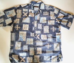 Tori Richard Blue Bamboo Hawaiian Button Up Mens Shirt SZ L Cotton Reverse Print - £13.34 GBP