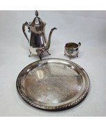Vintage Leonard Silver Plate Set Teapot Cream Jug Engraved Platter Set - £35.88 GBP
