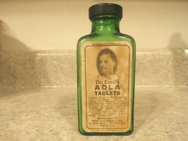 1932 Dr. Emil&#39;s Adla Tablets Green Glass Bottle With Label And Top ~~Very Rare~~ - £19.97 GBP