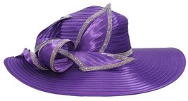 Purple Women Derby Hat Satin Ribbon Church Hat Kentucky Derby Hat Wide Brim - £69.29 GBP