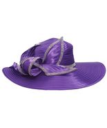 Purple Women Derby Hat Satin Ribbon Church Hat Kentucky Derby Hat Wide Brim - £69.72 GBP