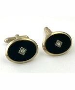 Vintage Cufflinks with Faux Onyx and Crystal Center Stones - $9.49