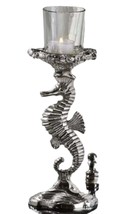 Seahorse Tealight Holder 14" High Nickel Plated Aluminum with Glass Cup Coastal - $35.63
