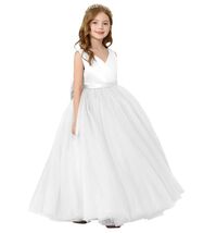 JISISANG Toddler Flower Girl Dress White Backless Bow-Knot Satin Size 06 - $174.52 MXN