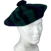 VIntage Scottish Black Watch Tartan Plaid Tam O&#39;Shanter Hat Pompom 100% All Wool - £22.22 GBP