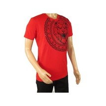 Mens PLATINI Sports Shirt With Rhine Stones Lion Medallion Chain SS3612 Red image 3