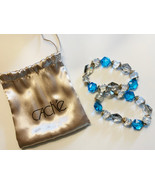 Cache Beaded Stretch 2 Bracelet Set w/ Satin Pouch Blue White Silver Beads - $27.73 CAD