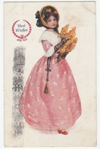 Vintage Postcard Best Wishes Woman in Pink Dress and Bonnet 1909 - £5.56 GBP