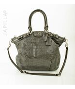 Gray Coach XL Madison Lindsay Exotic embossed croc leather satchel! - $152.46