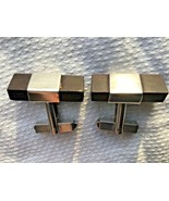 Sterling Ebony Cuff Links Signed At Ibero Pivot Back Style - $63.39