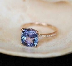 2.6Ct Cushion Simulated Tanzanite Engagement Solitaire Ring 14k Rose Gold Plated - £65.01 GBP