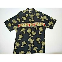 Pierre Cardin Men&#39;s Shirt Button Up Size M Palm Trees Tropical Drinks Black Tan - £10.92 GBP