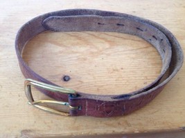 Vintage Leather Handtooled Embossed Girl Scout Belt w/ Brass Buckle 31&quot; ... - £19.92 GBP