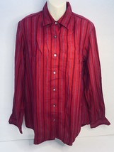 10 Talbots Linen Collared Square Button Up LS Red Stripe Gray Black Shirt Blouse - £11.92 GBP