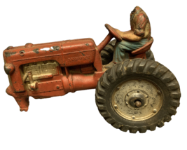 Antique/Vintage 1950&#39;s AUBURN Rubber Toy Tractor - 7&quot; Red Silver &amp; Black - $19.68
