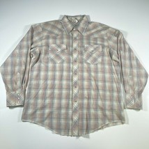 Vintage Dan River Western Shirt Mens 17 34 Beige Pastel Pearl Snaps Cotton - £14.94 GBP