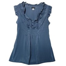 Venus Size 14 Blue Gray Metallic Ruffle Collar Short Cap Sleeve Top - $29.99