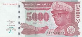 Zaire, 5000 N Zaires, 1995, Banque Du zaire, P68, AUNC - $9.37