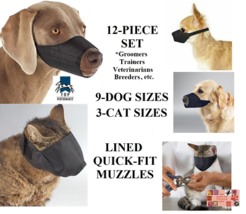12 pc GROOMING Training SET DOG&amp;CAT Comfort MUZZLE LINED Quick-FIT ADJUS... - £47.40 GBP