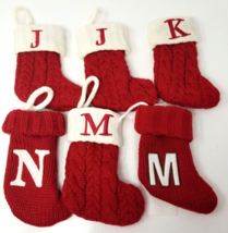 JKMN Embroidered Christmas Stockings Monogrammed 1970s Red Fabric Set of 6 - £14.81 GBP