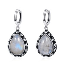 S925 Silver Earrings Natural Moonstone Gemstone Earrings for Women Vintage Lapis - £16.57 GBP