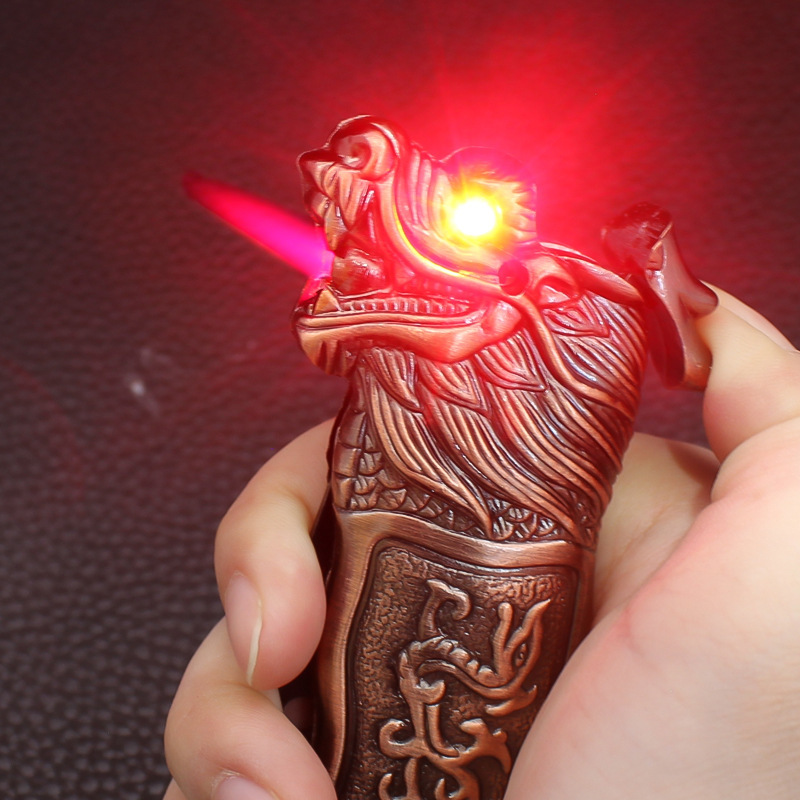 Loong Pattern Retro Butane Gas Lighter with Clasp Folding Knife Tool (sa... - $17.95