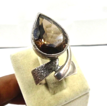 Natural Smokey Quartz Pear Cut Gemstone Sterling Silver Antique Handmade Ring - £75.17 GBP