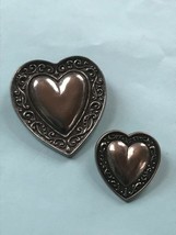 Vintage Lot of 2 Kuhn Zinn 93% Marked Puffy Heart w Ornate Border Silver Colored - £10.29 GBP