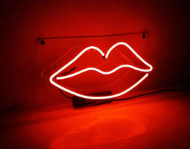Handmade Kiss Red Lips Neon Sign Light Room Display Art 15&quot;x10&quot; - £55.32 GBP