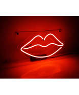 Handmade Kiss Red Lips Neon Sign Light Room Display Art 15&quot;x10&quot; - £55.08 GBP