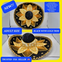 adults black with gold colors mexican charro sombrero MARIACHI HAT  - £78.21 GBP