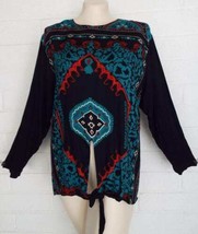 Carole Little St Tropez West M L Santa Fe Colorful Tie Front Tunic Top Vintage - $24.75