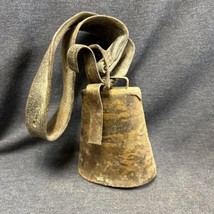 Large Brass Vintage Cow Bell With Leather Belt Collar Strap - $47.52