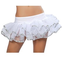 White Petticoat Silver Trim Tutu Mesh Double Layered Contrast Edge Costume 1600 - £15.68 GBP