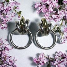 Vintage Sterling Silver &amp;Brass Mexico Two Tone Door Knocker Clip On Earrings 26g - £75.33 GBP