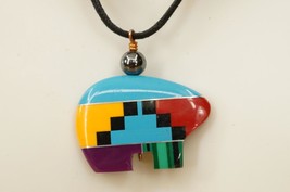 Native American Jewelry ZUNI Bear Gemstone Mosaic Pendant Turquoise Mala... - $1,006.48 MXN