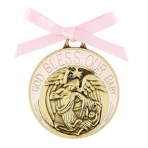 Pink / Bronze Tone Guardian Angel 2&quot; Crib Medal for Baby Girls - £9.42 GBP