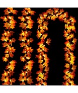 Timer &amp; 3 Pack 30 Ft Fall Garland Thanksgiving Decorations 60 LED Maple ... - $33.01 CAD