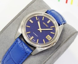 Stunning Vintage SEIKO 5 Automatic 17j Men&#39;s Watch -New Leather Band Blue &amp; Gold - £231.55 GBP