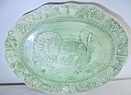 Turkey Serving Platter Plate Large Ceramic Embossed Thanksgiving Christmas green - £17.69 GBP