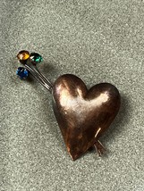 Vintage Sterling Silver Marked Puffy Heart w Red Green &amp; Yellow Rhinesto... - £17.46 GBP