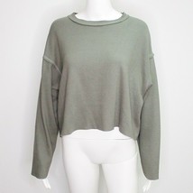 Zara Oversized Cropped Boxy Sweater Sweatshirt Raw Hem Olive Green sz Small  - £20.47 GBP